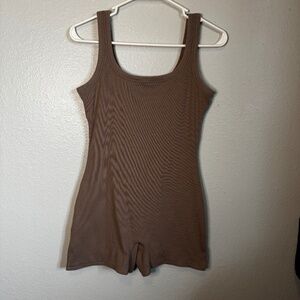 No Boundaries Light Brown Cotton Ribbed Cozy Romper Size L